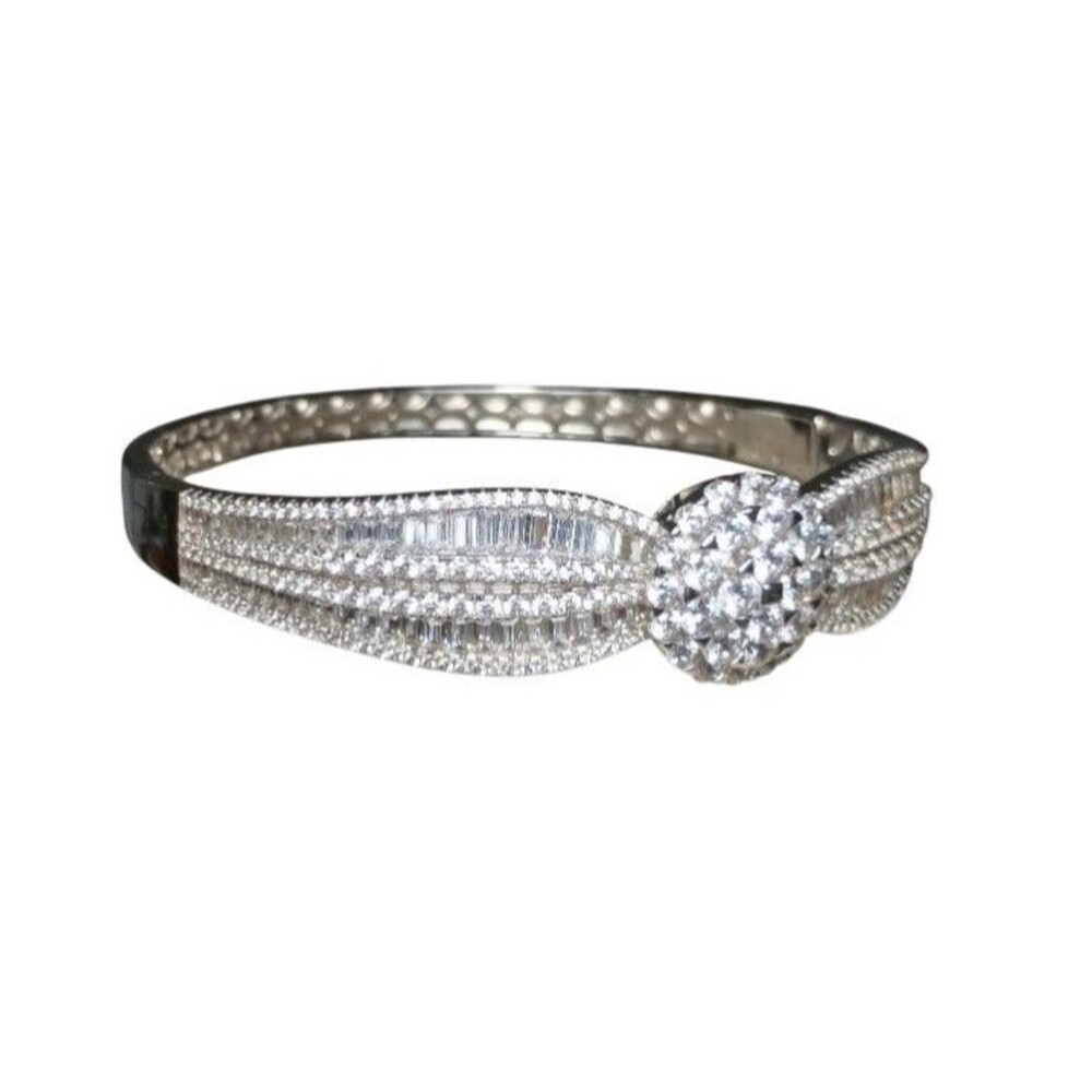 Sterling Silver 925 Colorless CZ Tiara Bangle Bracelet